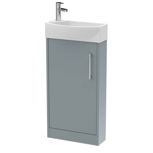 Hudson Reed Juno Compact 440mm Coastal Grey Floor Standing 1 Door Unit & 1 Tap Hole Basin RH