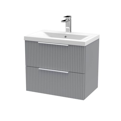 Hudson Reed Fluted 600mm Wall Mounted 2 Drawer Vanity Unit & Basin - Satin Grey