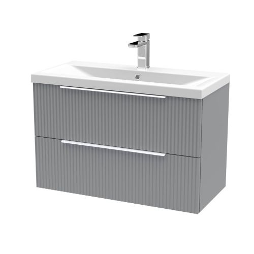 Hudson Reed Fluted 800mm Wall Mounted 2 Drawer Vanity Unit & Basin - Satin Grey