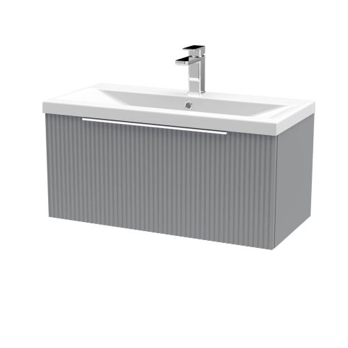 Hudson Reed Fluted 800mm Wall Mounted Single Drawer Vanity Unit & Basin - Satin Grey