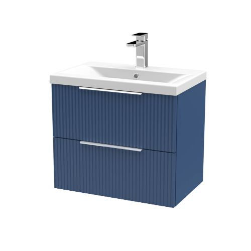 Hudson Reed Fluted 600mm Wall Mounted 2 Drawer Vanity Unit & Basin - Satin Blue