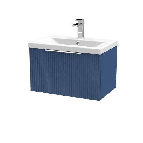 Hudson Reed Fluted 600mm Wall Mounted Single Drawer Vanity Unit & Basin - Satin Blue