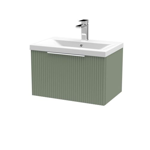 Hudson Reed Fluted 600mm Wall Mounted Single Drawer Vanity Unit & Basin - Satin Green