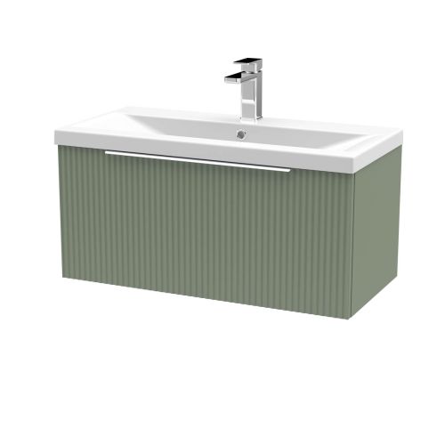 Hudson Reed Fluted 800mm Wall Mounted Single Drawer Vanity Unit & Basin - Satin Green