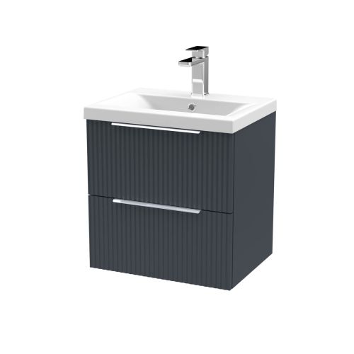 Hudson Reed Fluted 500mm Wall Mounted 2 Drawer Vanity Unit & Basin - Satin Anthracite