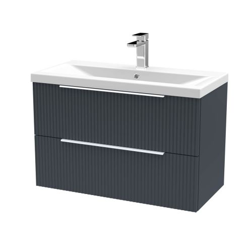 Hudson Reed Fluted 800mm Wall Mounted 2 Drawer Vanity Unit & Basin - Satin Anthracite