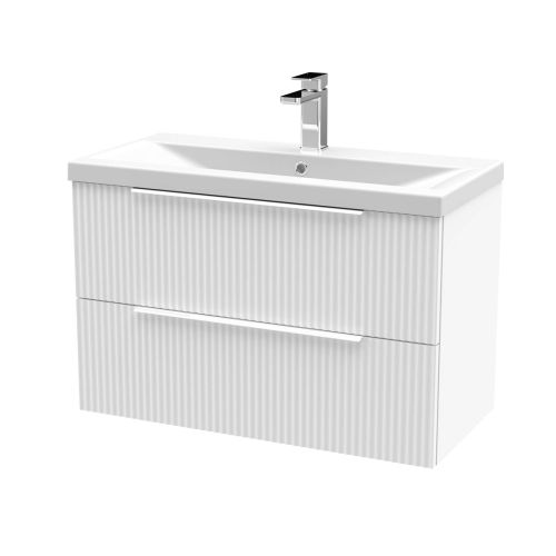 Hudson Reed Fluted 800mm Wall Mounted 2 Drawer Vanity Unit & Basin - Satin White