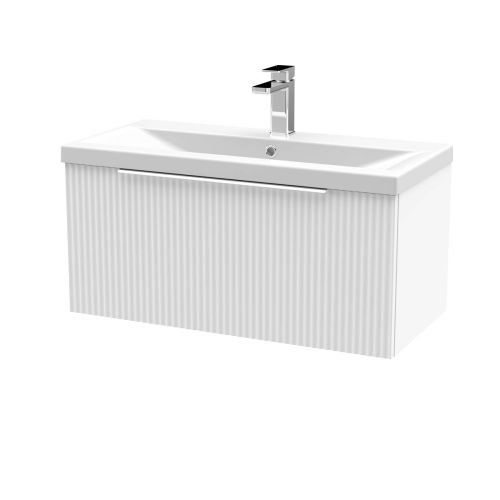 Hudson Reed Fluted 800mm Wall Mounted Single Drawer Vanity Unit & Basin - Satin White