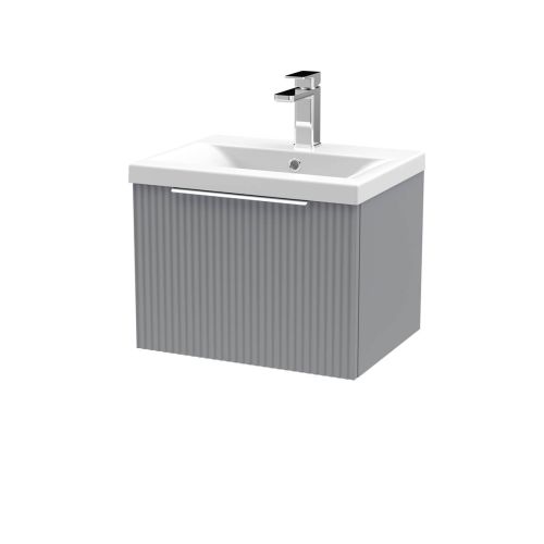 Hudson Reed Fluted 500mm Wall Mounted Single Drawer Vanity Unit & Basin - Satin Grey