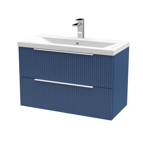 Hudson Reed Fluted 800mm Wall Mounted 2 Drawer Vanity Unit & Basin - Satin Blue