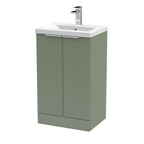 Hudson Reed Fluted 500mm Floorstanding 2 Door Vanity Unit & Basin - Satin Green