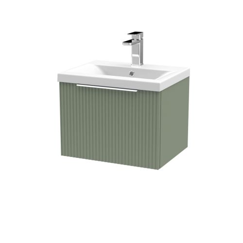 Hudson Reed Fluted 500mm Wall Mounted Single Drawer Vanity Unit & Basin - Satin Green