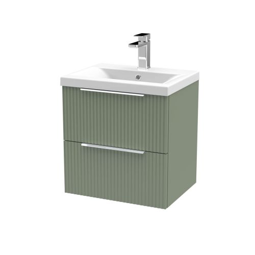 Hudson Reed Fluted 500mm Wall Mounted 2 Drawer Vanity Unit & Basin - Satin Green