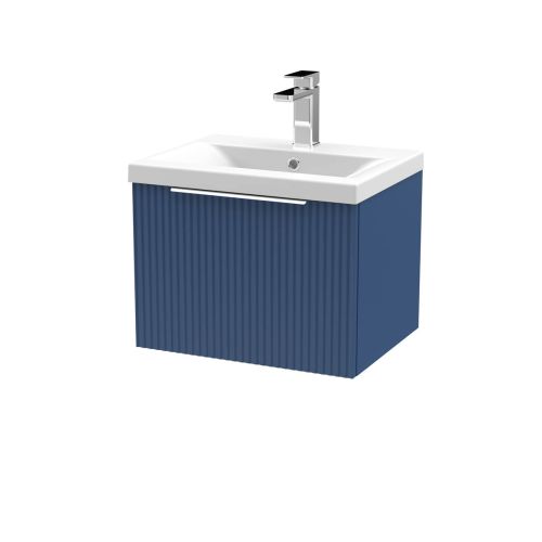 Hudson Reed Fluted 500mm Wall Mounted Single Drawer Vanity Unit & Basin - Satin Blue