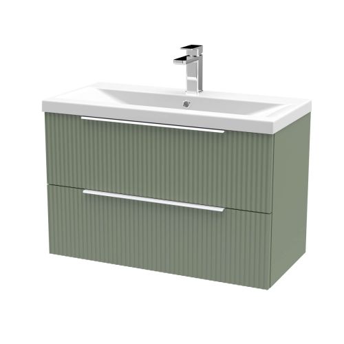 Hudson Reed Fluted 800mm Wall Mounted 2 Drawer Vanity Unit & Basin - Satin Green