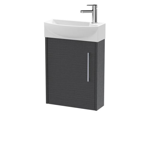 Hudson Reed Juno Compact 440mm Graphite Grey Wall Hung 1 Door Unit & 1 Tap Hole Basin LH