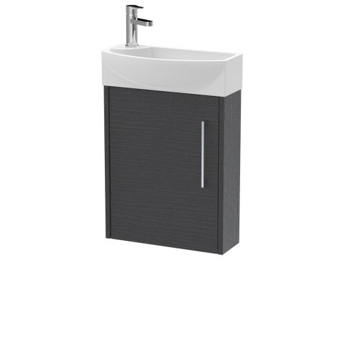 Hudson Reed Juno Compact 440mm Graphite Grey Wall Hung 1 Door Unit & 1 Tap Hole Basin RH