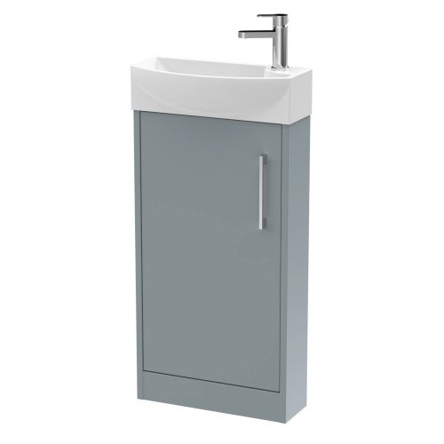 Hudson Reed Juno Compact 440mm Coastal Grey Floor Standing 1 Door Unit & 1 Tap Hole Basin LH