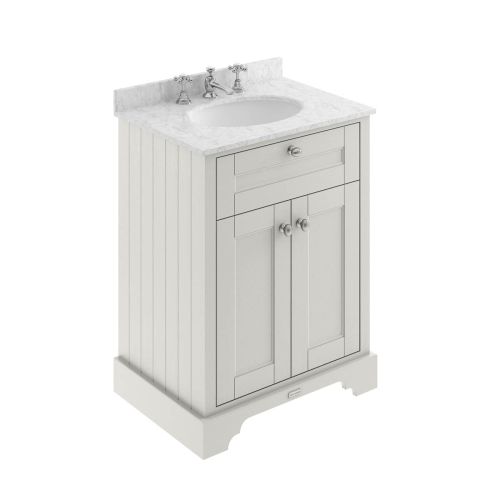 Hudson Reed Old London 600mm Vanity Unit, Grey Marbletop & 3 Tap Hole Basin - Timeless Sand LOF426 (9888)