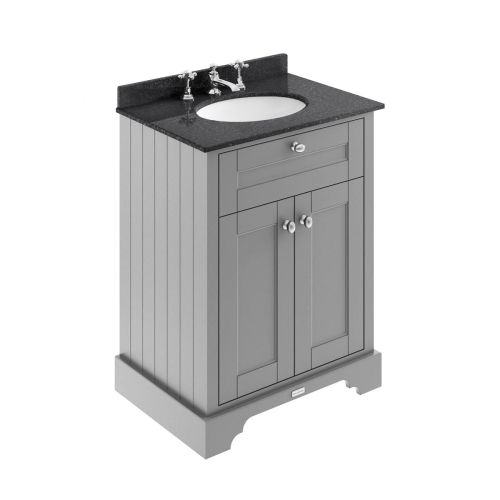 Hudson Reed Old London 600mm Vanity Unit, Black Marbletop & 3 Tap Hole Basin - Storm Grey LOF224 (9895)