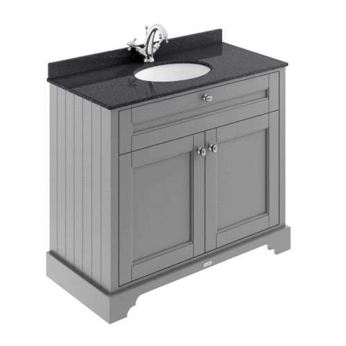 Hudson Reed Old London 1000mm Vanity Unit, Black Marbletop & 1 Tap Hole Basin - Storm Grey LOF276 (8546)