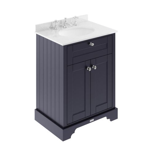 Hudson Reed Old London 600mm Vanity Unit, White Marbletop & 3 Tap Hole Basin - Twilight Blue LOF325 (9884)