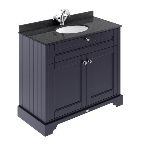 Hudson Reed Old London 1000mm Vanity Unit, Black Marbletop & 1 Tap Hole Basin - Twilight Blue LOF376 (8554)