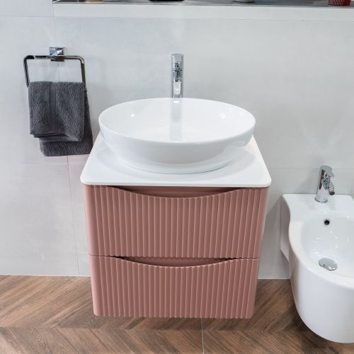 Josef Martin Happi 600mm Fluted Wall Mounted Vanity Unit & Glacier White Worktop - Victorian Rose