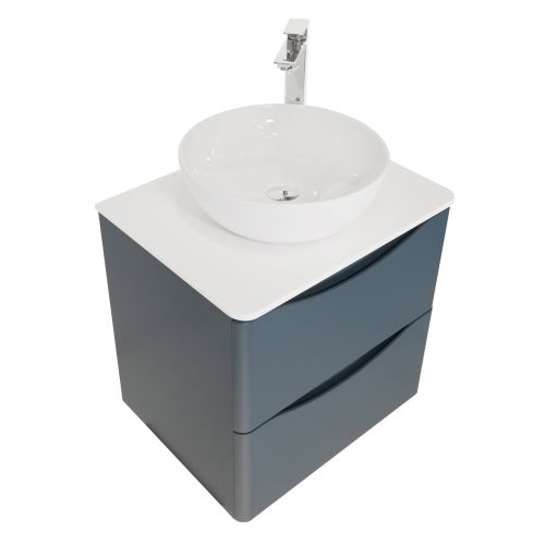 Josef Martin Happi 600mm Wall Mounted 2 Drawer Vanity Unit with Solaris Worktop - Hicks Blue 