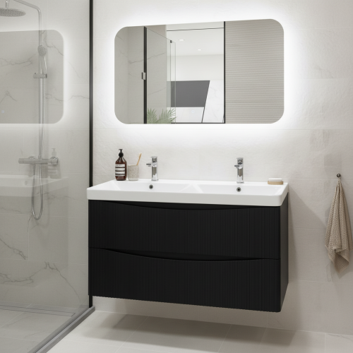 Josef Martin Happi 1200mm Fluted Wall Hung Double Vanity Unit & Basin - Black