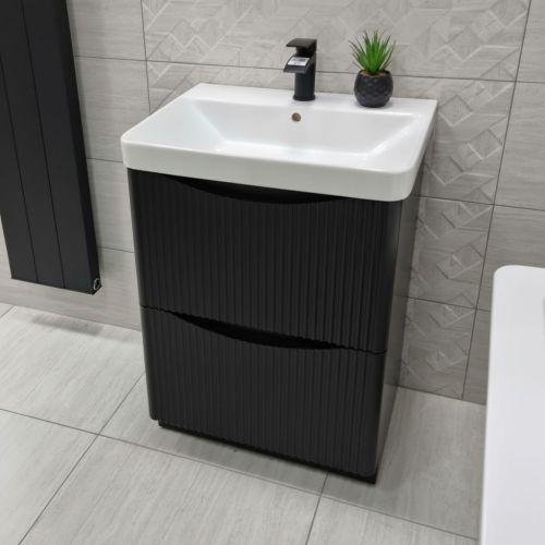 Josef Martin Happi 600mm Fluted Floor Standing Vanity Unit & Basin - Black