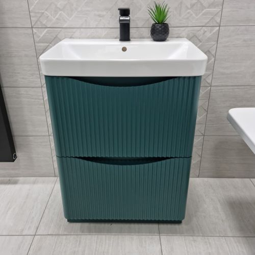 Josef Martin Happi Full Fluted 600mm Floor Standing Vanity Unit & Inset Basin - Goblin