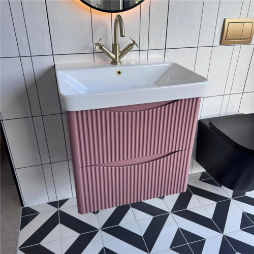 Josef Martin Happi 600mm Fluted Wall Mounted Vanity Unit & White Inset Basin - Victorian Rose