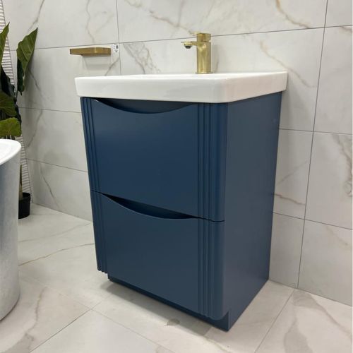 Josef Martin Happi Half Fluted 600mm Floor Standing Vanity Unit & Inset Basin - Hicks Blue 