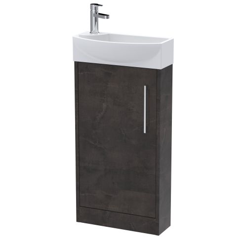 Hudson Reed Juno Compact 440mm Metallic Slate Floor Standing 1 Door Unit & 1 Tap Hole Basin RH