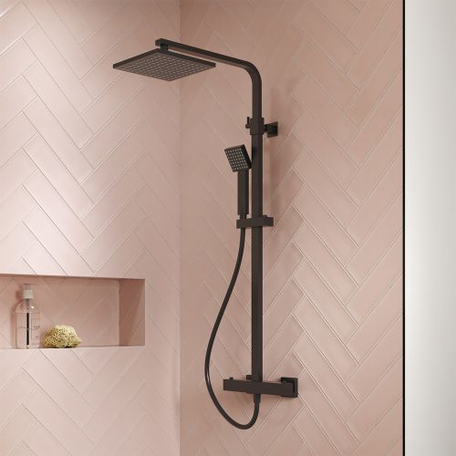 Nuie Square Thermostatic Bar Valve & Shower Kit - Matt Black (21228)