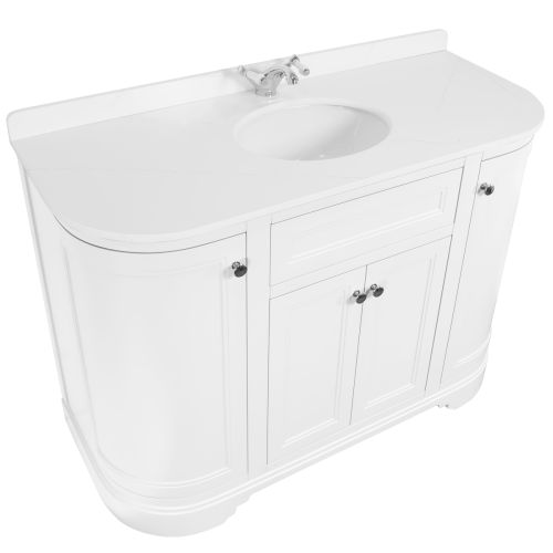 Kingsbury Classic Curved 1200mm Vanity Unit, Marble Worktop & Ceramic Basin - White