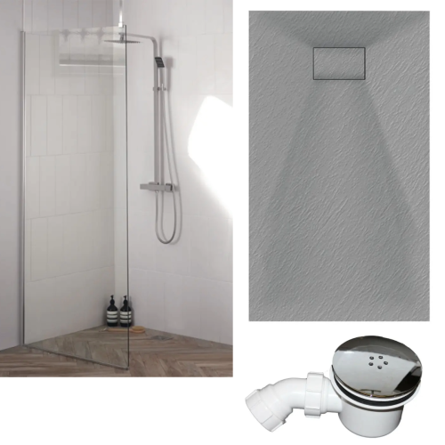Kiimat Complete 900mm Walk In Shower Bundle - Grey Tray