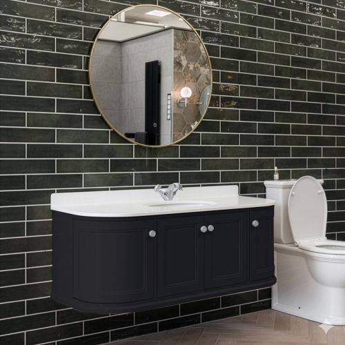 Kingsbury Classic Curved 1200mm Wall Mounted Vanity Unit, Marble Worktop & Ceramic Basin - Anthracite