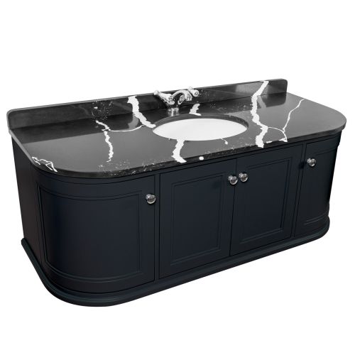 Kingsbury Classic Curved 1200mm Wall Mounted Vanity Unit, Black Marble Worktop & Ceramic Basin - Anthracite