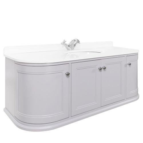 Kingsbury Classic Curved 1200mm Wall Mounted Vanity Unit, Marble Worktop & Ceramic Basin - Signal Grey