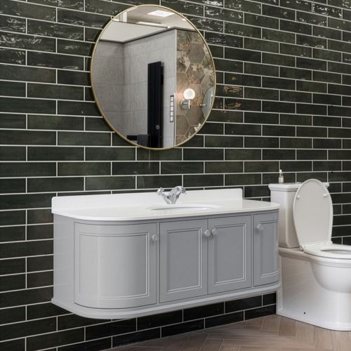 Kingsbury Classic Curved 1200mm Wall Mounted Vanity Unit, Marble Worktop & Ceramic Basin - Signal Grey