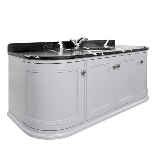 Kingsbury Classic Curved 1200mm Wall Mounted Vanity Unit, Black Marble Worktop & Ceramic Basin - Signal Grey