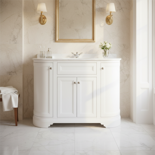 Kingsbury Classic Curved 1200mm Vanity Unit, Worktop & Ceramic Basin - White