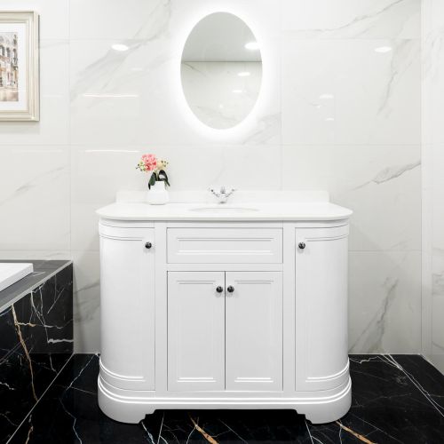 Kingsbury Classic Curved 1200mm Vanity Unit, Worktop & Ceramic Basin - White