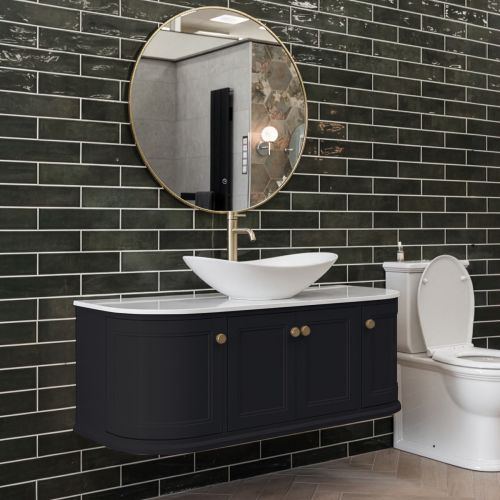 Kingsbury Classic Curved 1200mm Wall Mounted Vanity Unit with Marble Worktop - Anthracite