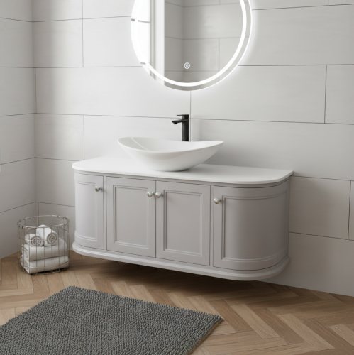 Kingsbury Classic Curved 1200mm Wall Mounted Vanity Unit with Marble Worktop and Basin Included -