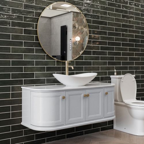 Kingsbury Classic Curved 1200mm Wall Mounted Vanity Unit with Marble Worktop - Signal Grey