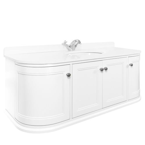 Kingsbury Classic Curved 1200mm Wall Mounted Vanity Unit, Marble Worktop & Ceramic Basin - White