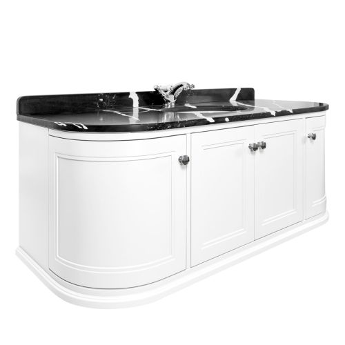 Kingsbury Classic Curved 1200mm Wall Mounted Vanity Unit, Black Marble Worktop & Ceramic Basin - White